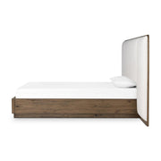 Four Hands Regan Low Profile Extra Wide Headboard Bed ~ Plinth Base Crete Ivory Upholstered King Size Bed