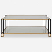 Uttermost Kentmore Glass Top With Matte Black and Brushed Gold Iron Coffee Table