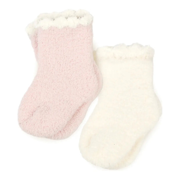 Kashwere Baby Ultra Plush Creme and Pink Set of Two Baby Sock Sets