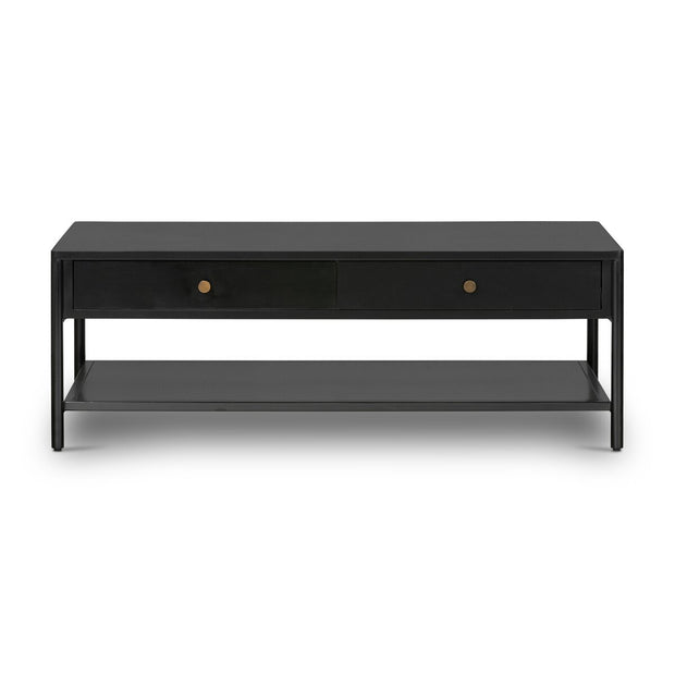 Four Hands Soto Black Iron Coffee Table ~ Weathered Bronze Hardware