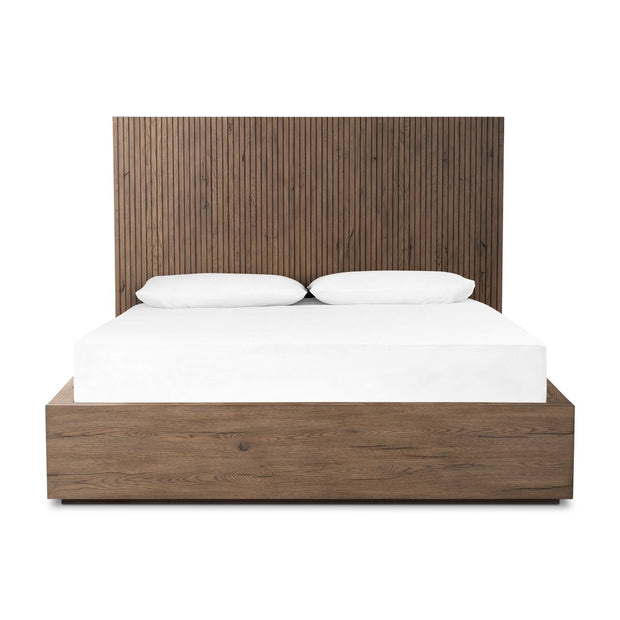 Four Hands Leo Vertical Reed Bed ~ Rustic Grey Oak Queen Size Bed