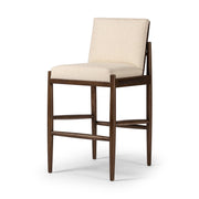 Four Hands Costera Woven Rattan and Wood Bar Stool ~ Antwerp Natural Performance Fabric Cushioned Seat