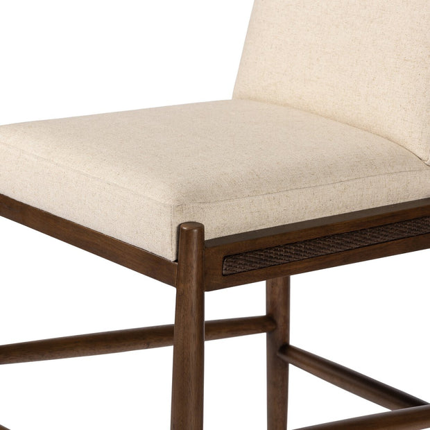 Four Hands Costera Woven Rattan and Wood Bar Stool ~ Antwerp Natural Performance Fabric Cushioned Seat