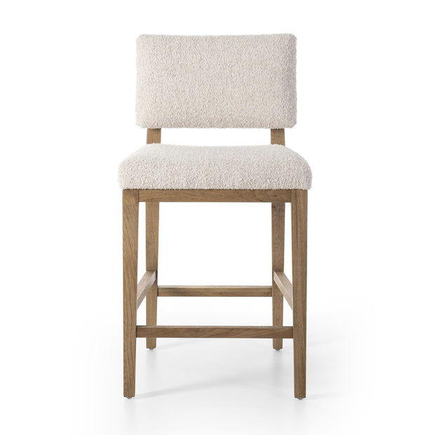 Four Hands Carlo Wood Counter Stool ~ Somerton Ash Cream Performance Fabric Cushioned Seat