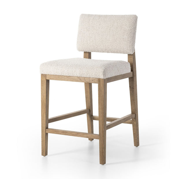 Four Hands Carlo Wood Counter Stool ~ Somerton Ash Cream Performance Fabric Cushioned Seat
