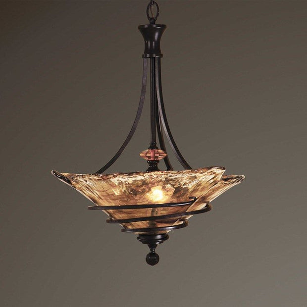 Uttermost Vitalia Amber Handmade Glass With Oil Rubbed Bronze Metal 3 Light Pendant