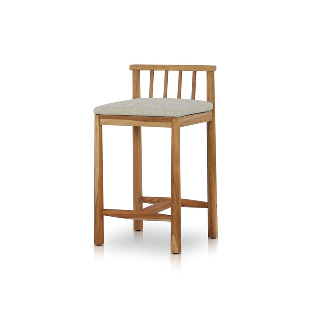 Four Hands Irvine Teak Outdoor Counter Stool ~ Hayes Cream Fabric Cushioned Seat