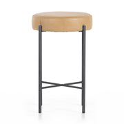 Four Hands Nocona Iron Counter Stool ~ Natural Leather Cushioned Seat