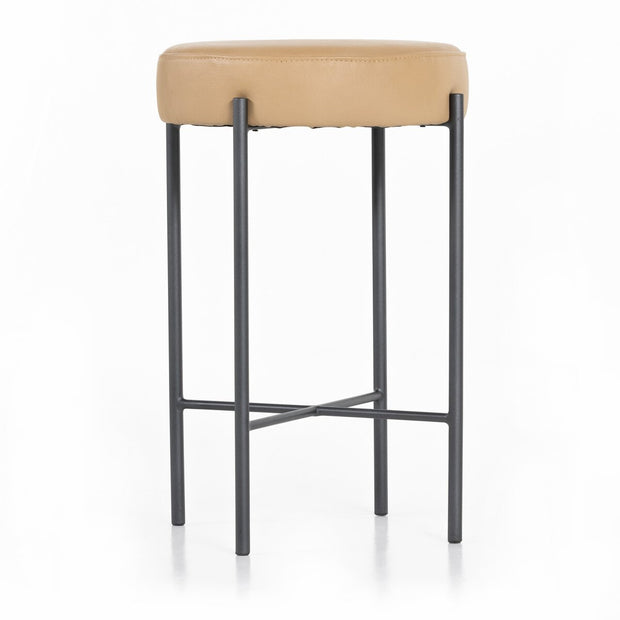 Four Hands Nocona Iron Counter Stool ~ Natural Leather Cushioned Seat