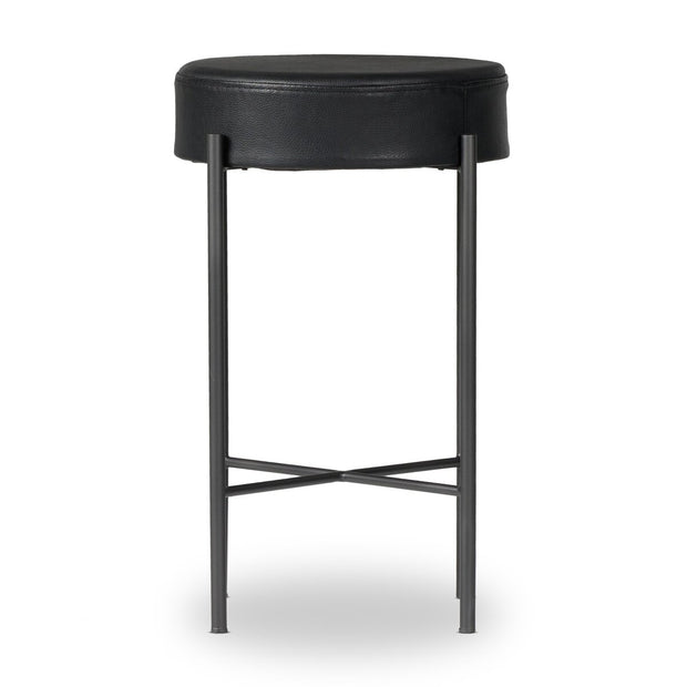 Four Hands Nocona Iron Counter Stool ~ Black Leather Cushioned Seat