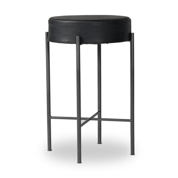 Four Hands Nocona Iron Counter Stool ~ Black Leather Cushioned Seat
