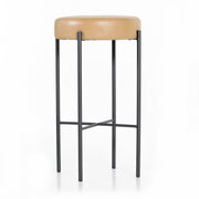 Four Hands Nocona Iron Bar Stool ~ Natural Leather Cushioned Seat