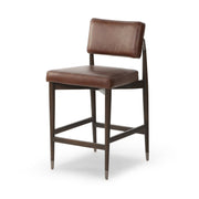 Four Hands Anton Counter Stool ~ Havana Brown Leather Cushioned Seat and Back
