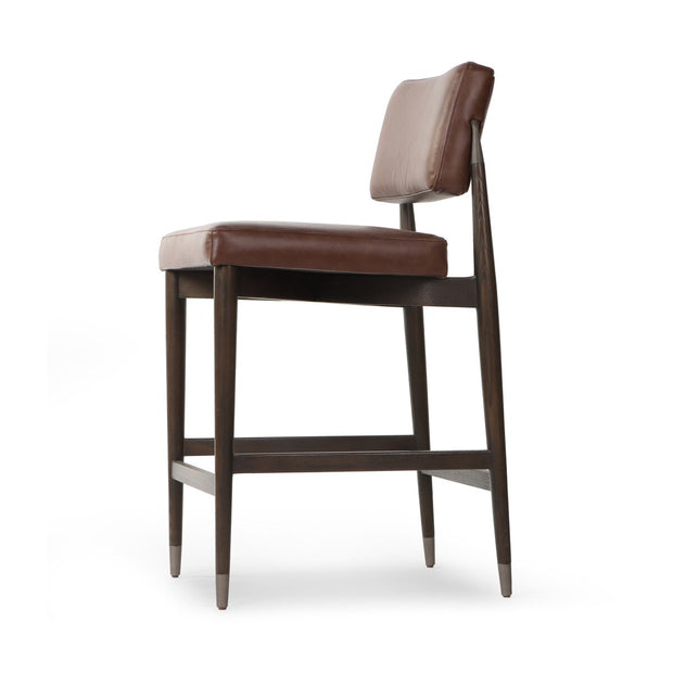 Four Hands Anton Counter Stool ~ Havana Brown Leather Cushioned Seat and Back