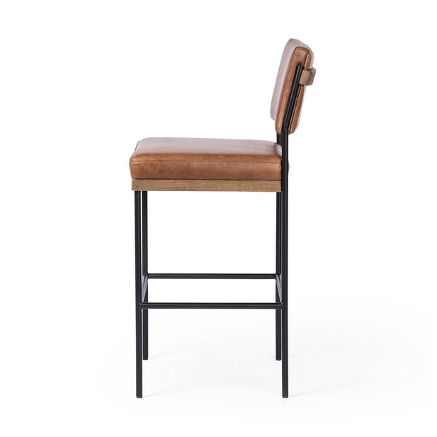 Four Hands Benton Bar Stool ~ Sonoma Chestnut Leather Cushioned Seat and Back