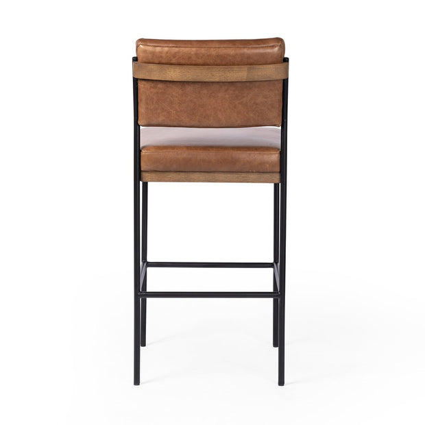 Four Hands Benton Bar Stool ~ Sonoma Chestnut Leather Cushioned Seat and Back