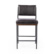 Four Hands Benton Bar Stool ~ Sonoma Black Leather Cushioned Seat and Back