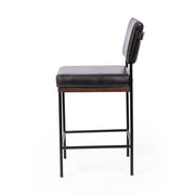 Four Hands Benton Bar Stool ~ Sonoma Black Leather Cushioned Seat and Back