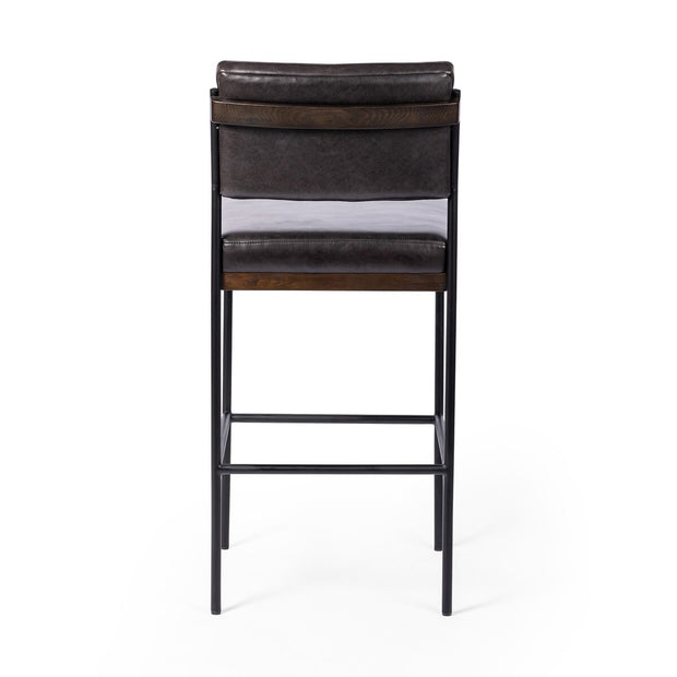 Four Hands Benton Counter Stool ~ Sonoma Black Leather Cushioned Seat and Back