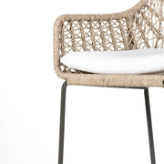 Four Hands Bandera Outdoor Bar Stool ~ Vintage White All Weather Wicker With White Seat Cushion