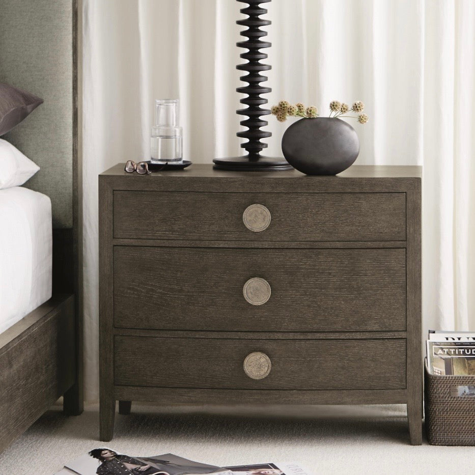 Bernhardt Linea Collection Three Drawer Rustic Modern Nightstand 
