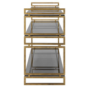 Uttermost Stacked Up Smoked Gray Glass Shelves with Antiqued Gold Iron Contemporary Console Table