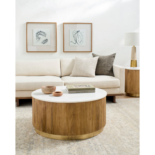 Surya Nems Modern Marble Top & Mango Wood With Brass Base Round Coffee Table NMS-001