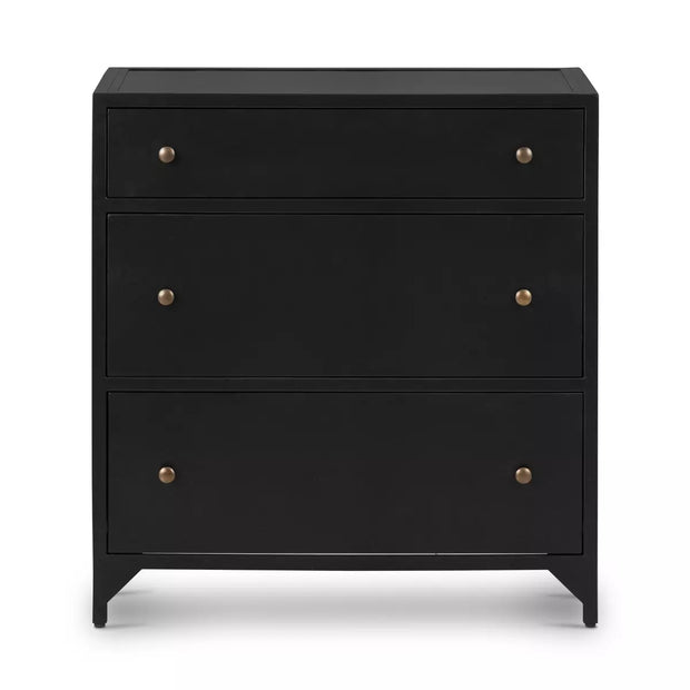 Four Hands Belmont Large Storage Black Iron Nightstand With Weathered Bronze Knobs