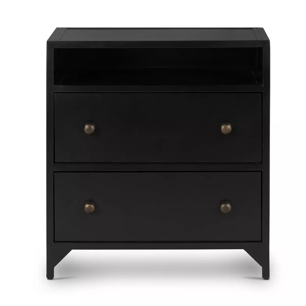 Four Hands Belmont 2 Drawer Black Iron Nightstand With Weathered Bronze Knobs