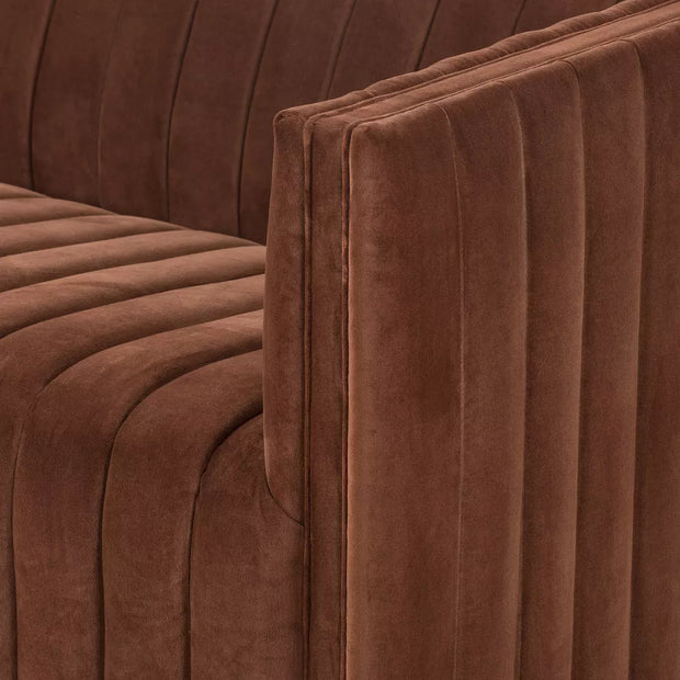 Four Hands Augustine Channeled Sofa 97” ~ Surrey Auburn Upholstered Velvet Fabric