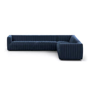 Four Hands Augustine Channeled 3 Piece Chaise Sectional 126” ~ Sapphire Navy Upholstered Velvet Fabric