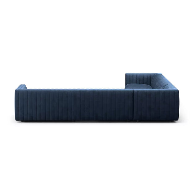 Four Hands Augustine Channeled 3 Piece Chaise Sectional 126” ~ Sapphire Navy Upholstered Velvet Fabric