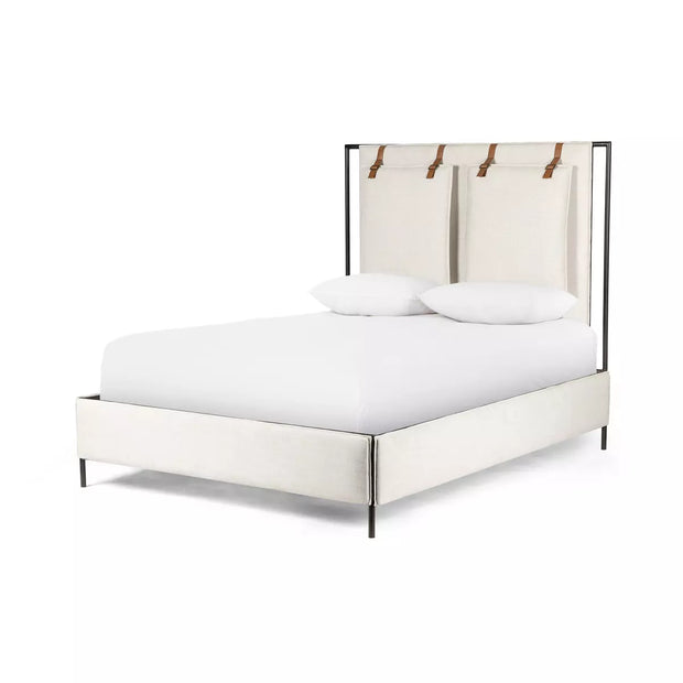 Four Hands Leigh Upholstered Bed ~ Hockney Ivory Performance Fabric Queen Size Bed