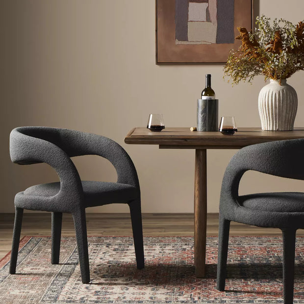 Four Hands Hawkins Dining Chair ~ Boucle Charcoal Upholstered Fiqa Performance Fabric