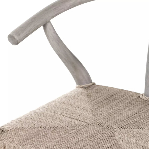Four Hands Muestra Wishbone Dining Chair ~ All Weather Wicker Seat With Weathered Grey Teak Finish