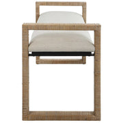 Uttermost Areca Textured Oatmeal Performance Fabric Upholstered Seat Natural Rattan Bench