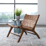 Uttermost Plait Basket Weave Cognac Leather Accent Chair