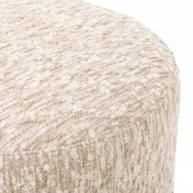 Four Hands Aniston Shearling Round Ottoman ~ Solema Cream Upholstered Faux Mongolian Shearling Fur