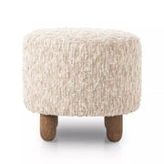 Four Hands Aniston Shearling Round Ottoman ~ Solema Cream Upholstered Faux Mongolian Shearling Fur