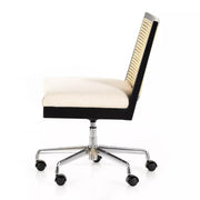 Four Hands Antonia Cane Armless Desk Chair With Casters ~ Savile Flax Performance Fabric Seat and Brushed Ebony
