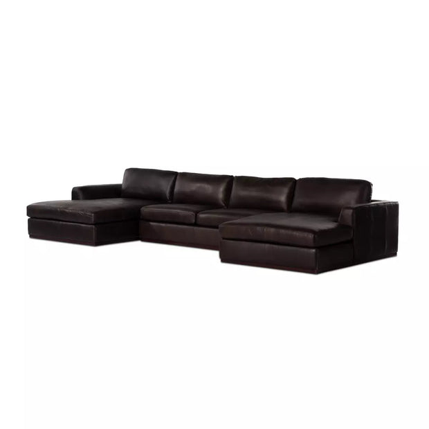 Four Hands Colt 3-Piece U Sectional ~ Heirloom Cigar Upholstered Leather With Plinth Base