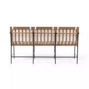 Four Hands Crete Black Iron and Wood Dining Bench ~ Saville Flax Performance Linen Blend Fabric Cushioned Seat