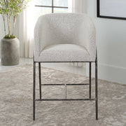 Uttermost Jacobsen Ivory & Gray Boucle Performance Fabric Counter Stool With Aged Black Finish Iron Base