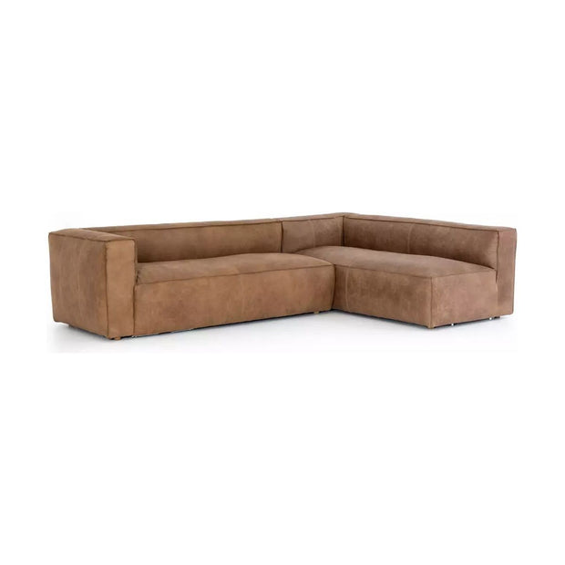 Four Hands Nolita 2 Piece Left Chaise Leather Sectional ~ Natural Washed Sand Top Grain Leather