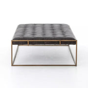 Four Hands Oxford Tufted Leather Coffee Table ~ Rialto Ebony