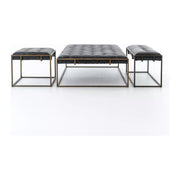 Four Hands Oxford Tufted Leather Coffee Table ~ Rialto Ebony