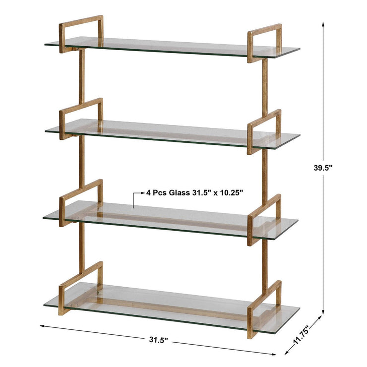 Uttermost Auley Antiqued Gold Leaf Iron with Tempered Glass Shelves Wall Shelf