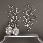 Uttermost Silver Branches Silver Leaf Hammered Iron Set of 2 Metal Wall Decor