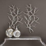 Uttermost Silver Branches Silver Leaf Hammered Iron Set of 2 Metal Wall Decor