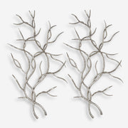 Uttermost Silver Branches Silver Leaf Hammered Iron Set of 2 Metal Wall Decor